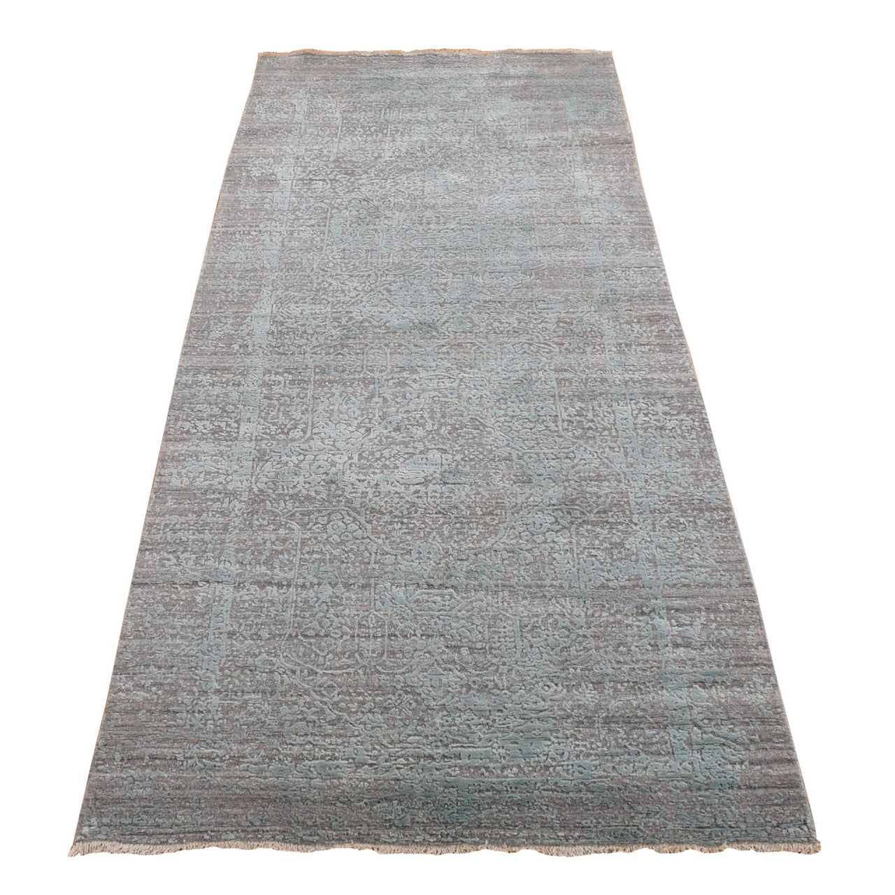Green 4'0" x 9'9" Transitional Hand knotted Wool/Silk Rug - Sku: O080286