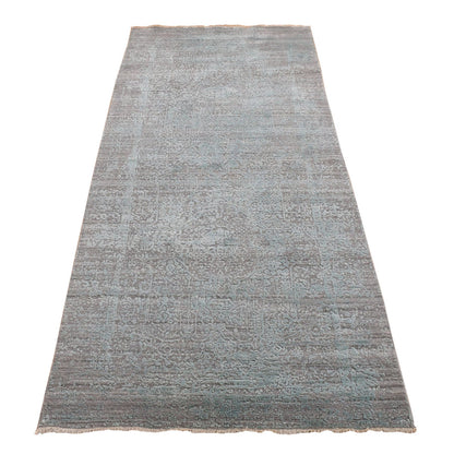 Transitional Wool & Silk Hand Knotted Rug Green No Border 4.0X9.9 -O080286