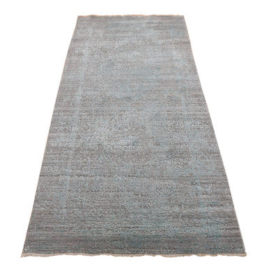 Transitional Wool & Silk Hand Knotted Rug Green No Border 4.0X9.9 -O080286
