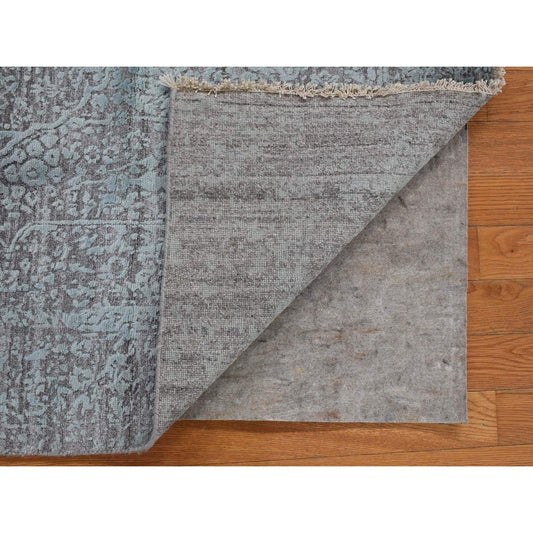 Transitional Wool & Silk Hand Knotted Rug Green No Border 4.0X9.9 -O080286