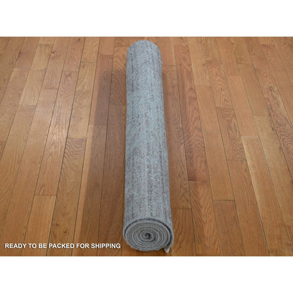 Transitional Wool & Silk Hand Knotted Rug Green No Border 4.0X9.9 -O080286