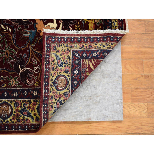 Antique Wool & Silk Hand Knotted Rug Red Gold 4.1X6.0 -O080292