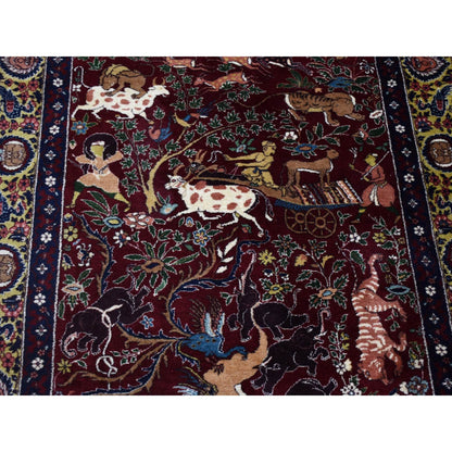 Antique Wool & Silk Hand Knotted Rug Red Gold 4.1X6.0 -O080292