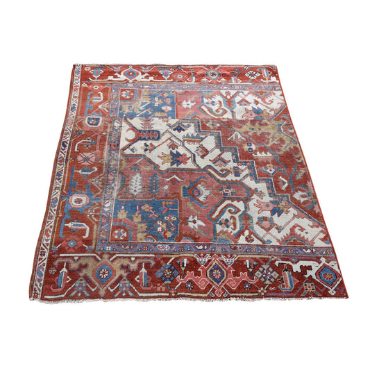 Antique Wool Hand Knotted Rug Red Rust Red 5.0X5.2 -O080294