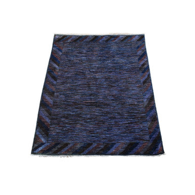 Overdyed & Vintage Wool Hand Knotted Rug Purple No Border 3.6X4.9 -O080296
