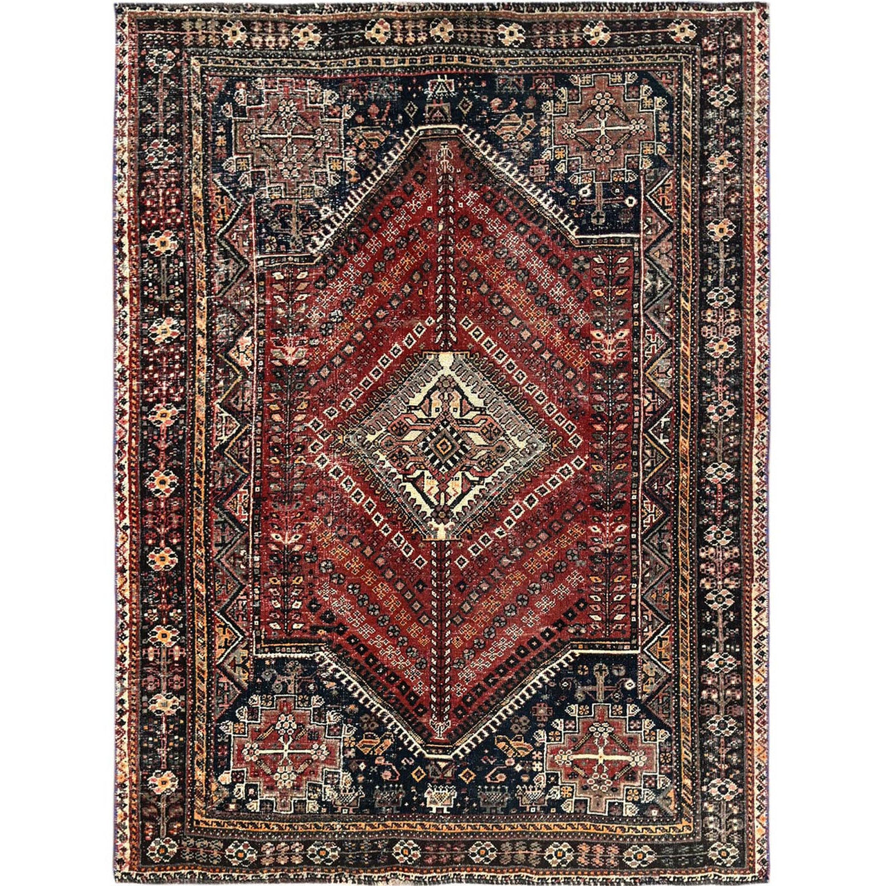 Overdyed & Vintage Wool Hand Knotted Rug Red 5.5x7.5 -O0802