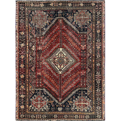 Overdyed & Vintage Wool Hand Knotted Rug Red 5.5x7.5 -O0802