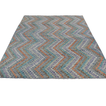Flat Weave Wool Hand Woven Rug Multicolored No Border 10.2X13.7 -O080303