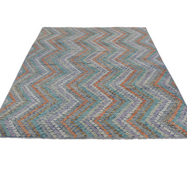 Flat Weave Wool Hand Woven Rug Multicolored No Border 10.2X13.7 -O080303