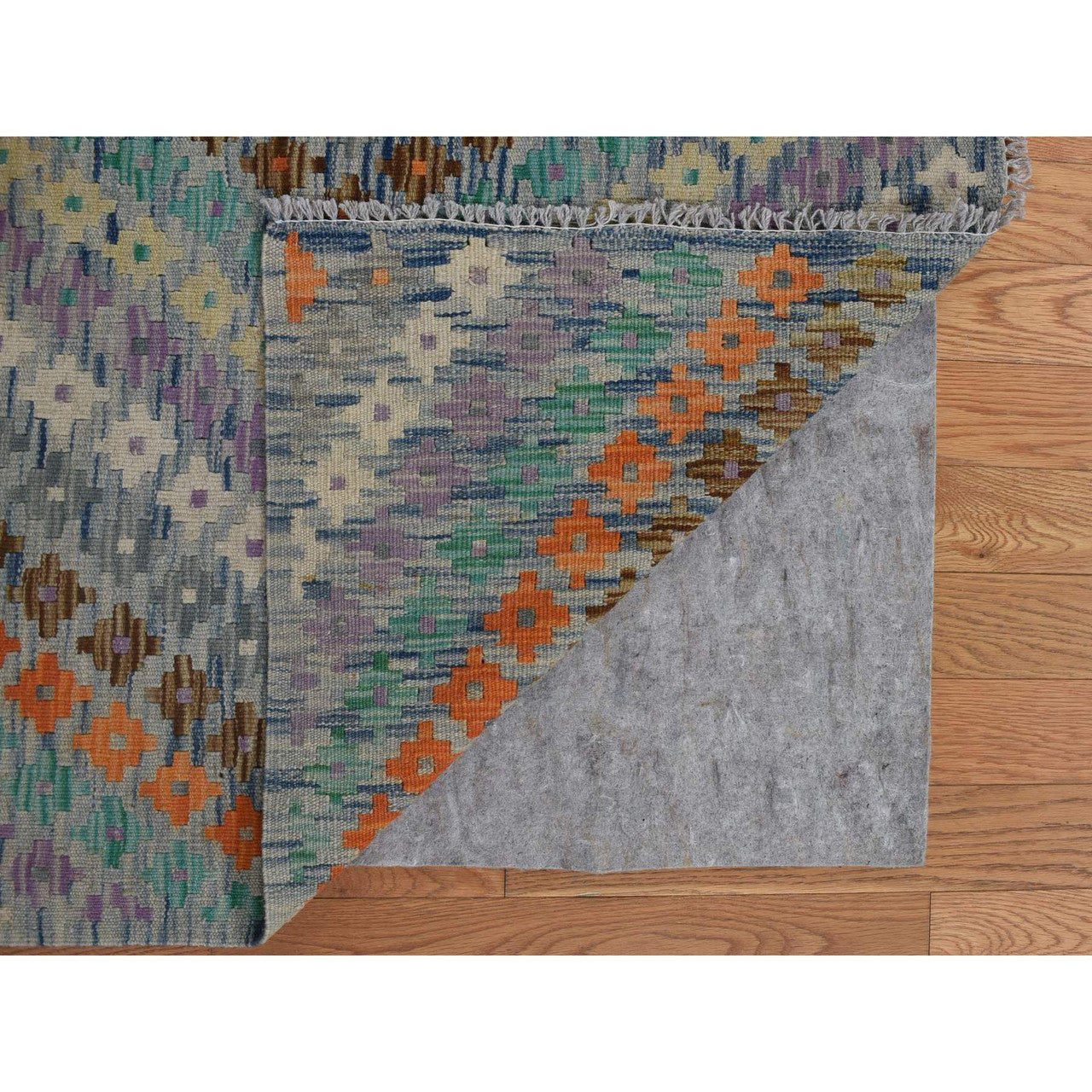 Ivory 10'2" x 13'7" Flat Weave Multicolored Hand woven Wool Rug -O080303