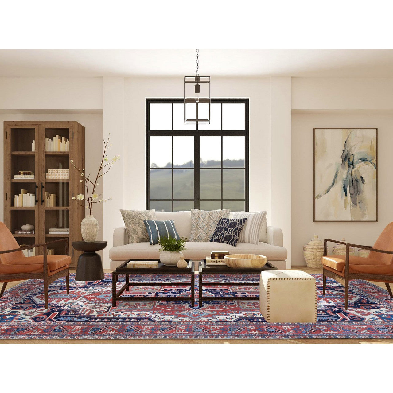 Ivory 8'10" x 12'5" Heriz Brick Hand knotted Wool Rug - Sku: O080305