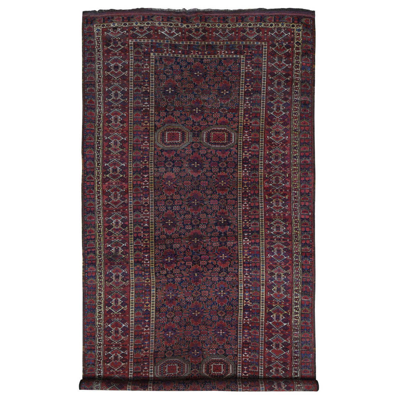 Antique Wool Hand Knotted Rug Blue Midnight Blue 10.4X21.0 -O080310