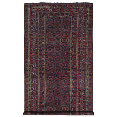 Antique Wool Hand Knotted Rug Blue Midnight Blue 10.4X21.0 -O080310