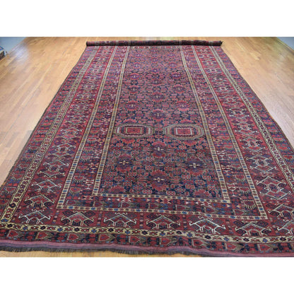 Antique Wool Hand Knotted Rug Blue Midnight Blue 10.4X21.0 -O080310