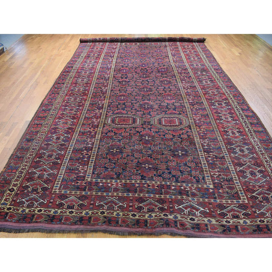 Antique Wool Hand Knotted Rug Blue Midnight Blue 10.4X21.0 -O080310
