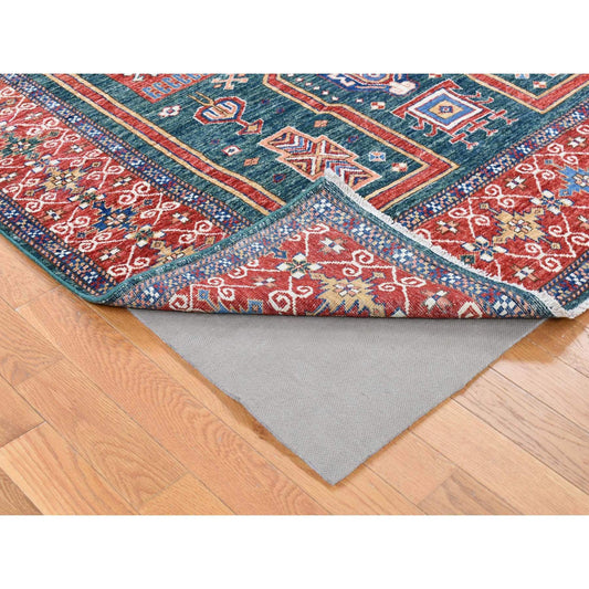 Kazak Wool Hand Knotted Rug Green Red 5.4X7.9 -O080319