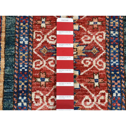 Kazak Wool Hand Knotted Rug Green Red 5.4X7.9 -O080319