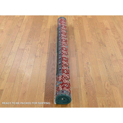 Kazak Wool Hand Knotted Rug Green Red 5.4X7.9 -O080319