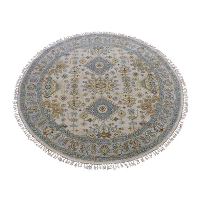 Heriz Wool Hand Knotted Rug Ivory Gray 5.1X5.1 -O080324
