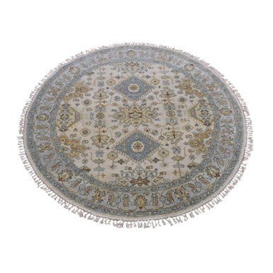 Heriz Wool Hand Knotted Rug Ivory Gray 5.1X5.1 -O080324