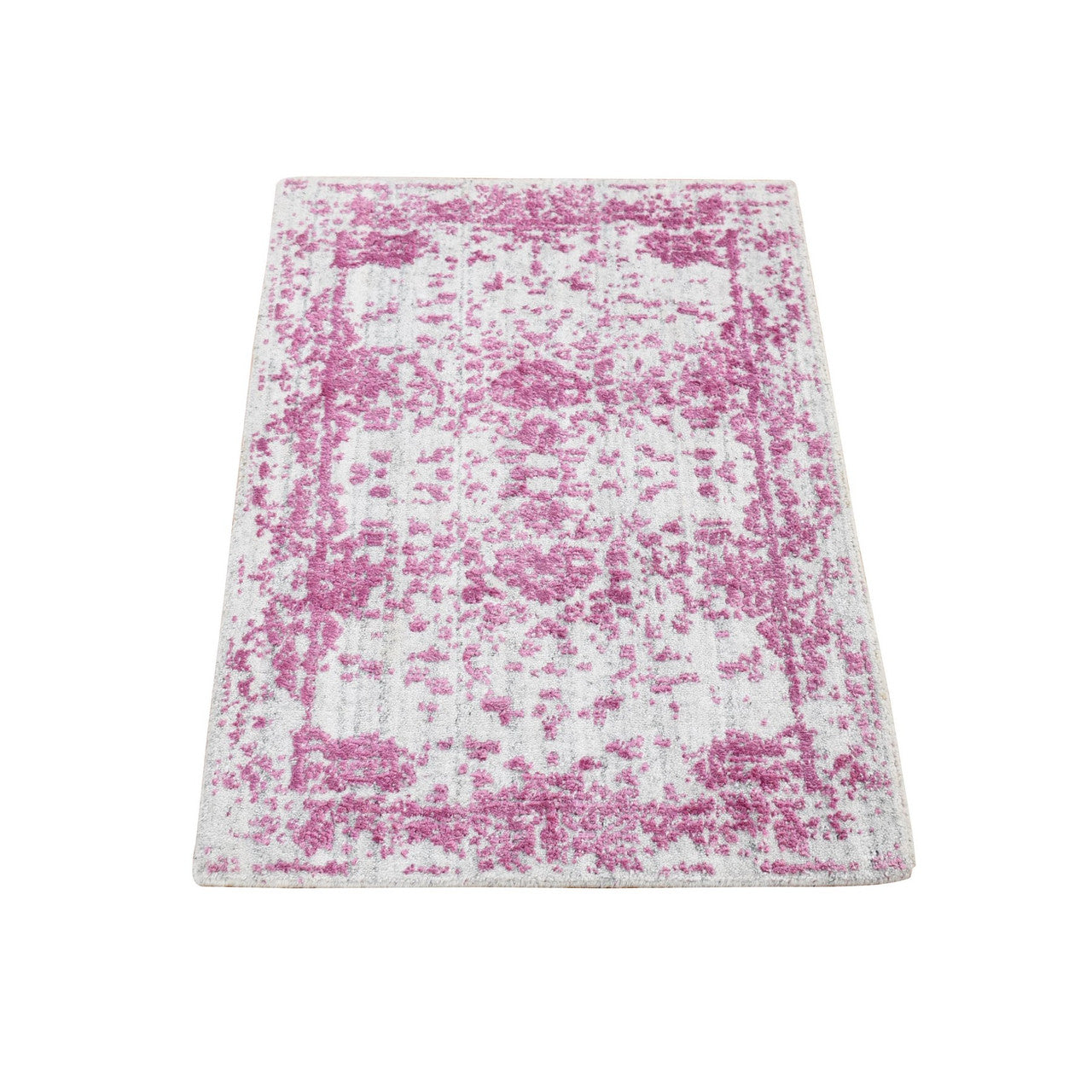 Pink 2'0" x 3'0" Modern and Contemporary Handloom Wool Rug - Sku: O080332