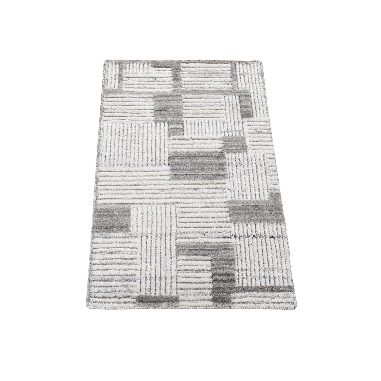 Gray 2'0" x 3'0" Modern and Contemporary Handloom Wool Rug - Sku: O080333