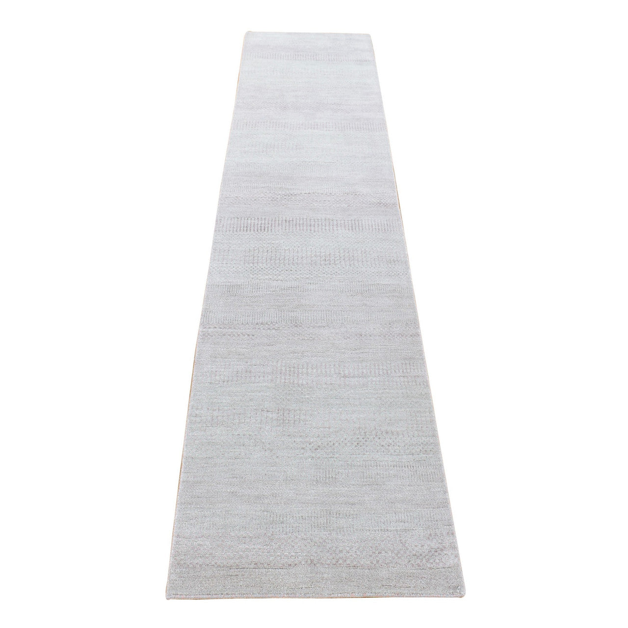 Gray 2'6" x 11'3" Modern and Contemporary Hand knotted Wool/Silk Rug - Sku: O080338