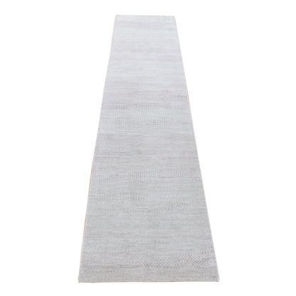 Modern and Contemporary Wool & Silk Hand Knotted Rug Grey No Border 2.6X11.3 -O080338