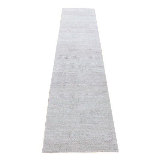 Modern and Contemporary Wool & Silk Hand Knotted Rug Grey No Border 2.6X11.3 -O080338
