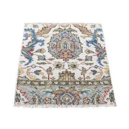 Oushak And Peshawar Wool Hand Knotted Rug Ivory No Border 3.0X3.0 -O080346