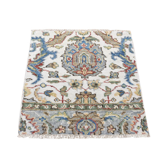 Oushak And Peshawar Wool Hand Knotted Rug Ivory No Border 3.0X3.0 -O080346