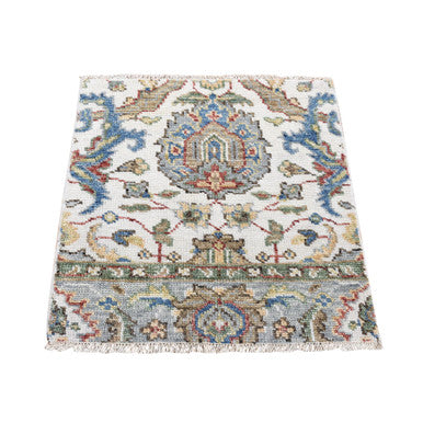 Oushak And Peshawar Wool Hand Knotted Rug Ivory No Border 3.0X3.0 -O080346