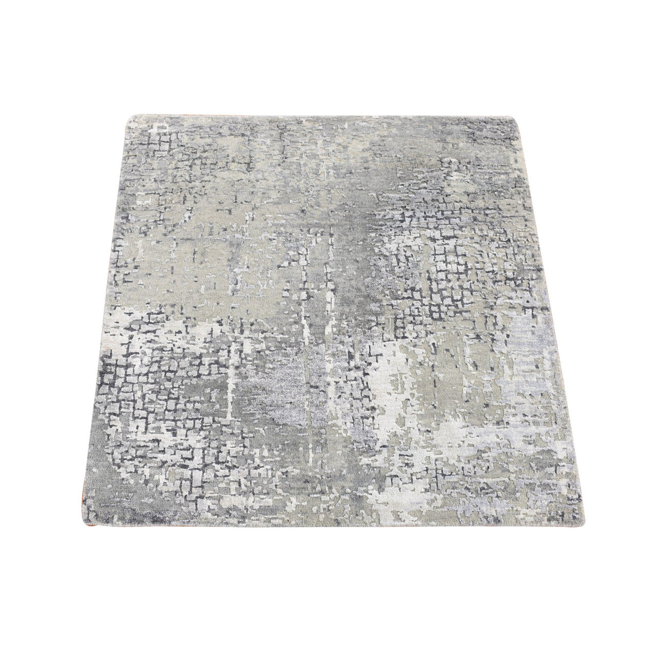 Gray 3'0" x 3'0" Modern and Contemporary Hand knotted Wool/Silk Rug - Sku: O080347