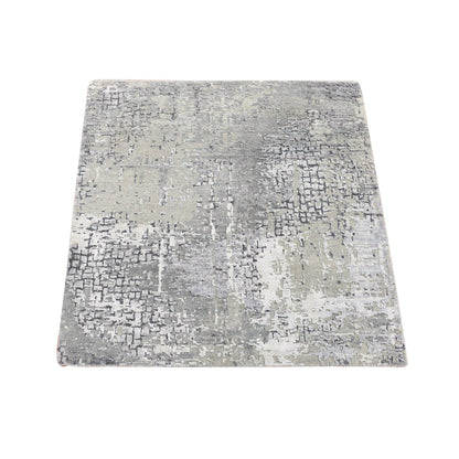 Modern and Contemporary Wool & Silk Hand Knotted Rug Grey No Border 3.0X3.0 -O080347