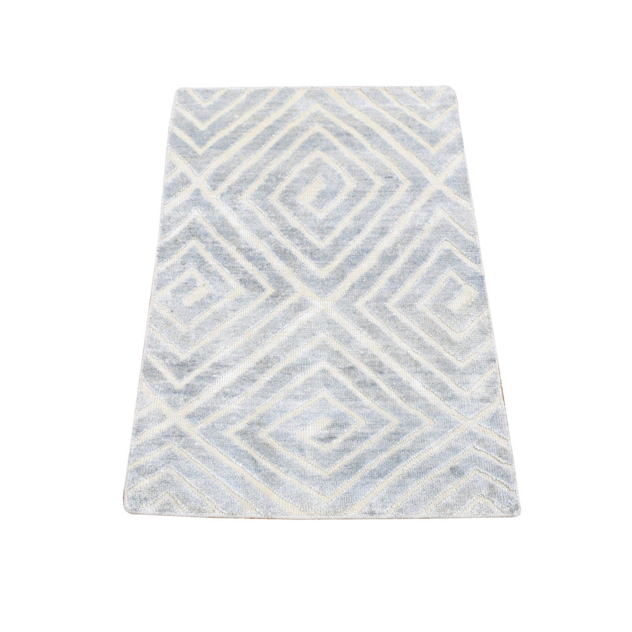Gray 2'0" x 3'0" Modern and Contemporary Hand knotted Wool/Silk Rug - Sku: O080353