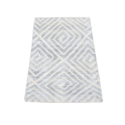 Modern and Contemporary Wool & Silk Hand Knotted Rug Grey No Border 2.0X3.0 -O080353