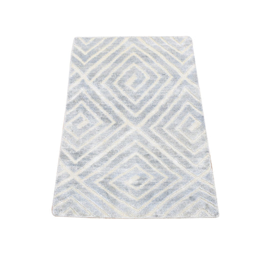 Modern and Contemporary Wool & Silk Hand Knotted Rug Grey No Border 2.0X3.0 -O080353