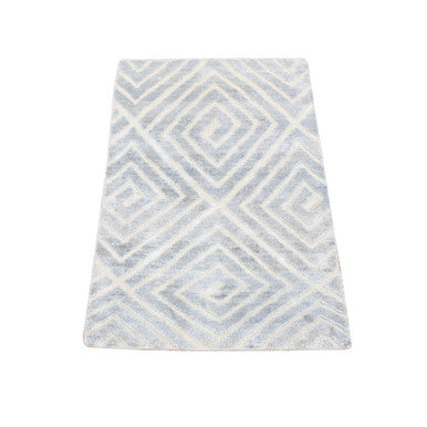 Modern and Contemporary Wool & Silk Hand Knotted Rug Grey No Border 2.0X3.0 -O080353