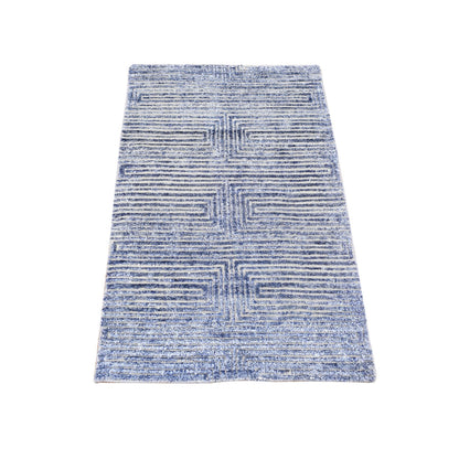 Modern and Contemporary Wool & Silk Hand Knotted Rug Blue No Border 2.0X3.0 -O080356