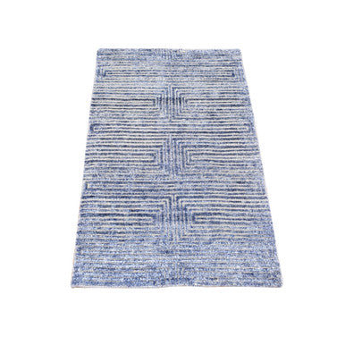 Modern and Contemporary Wool & Silk Hand Knotted Rug Blue No Border 2.0X3.0 -O080356