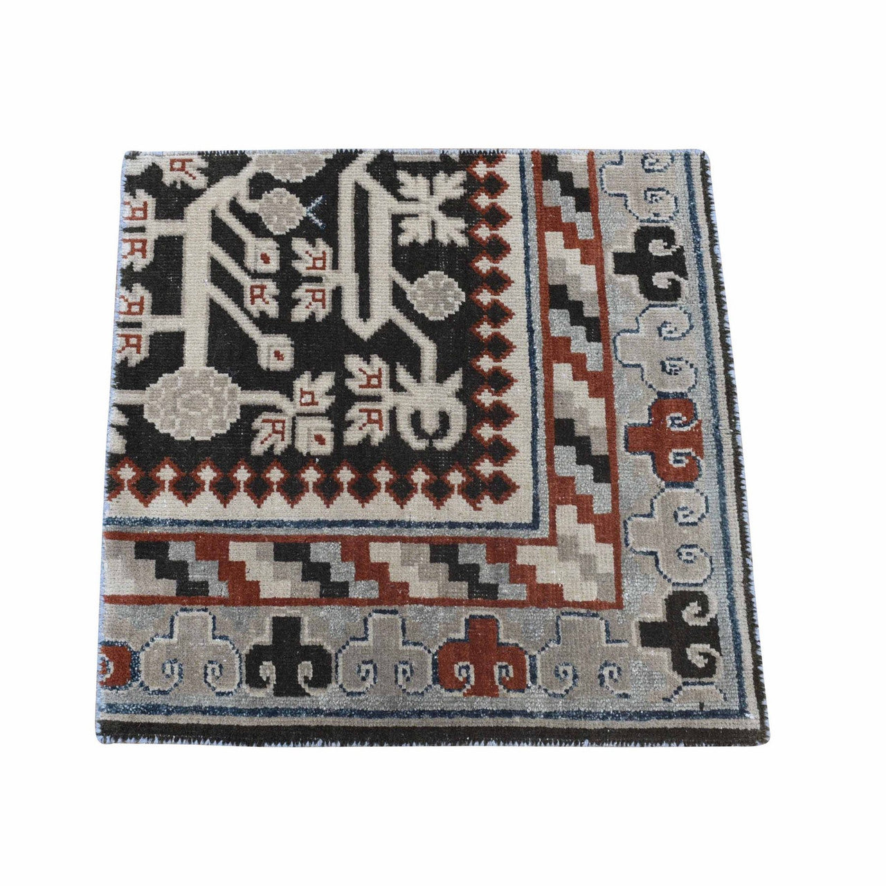 Brown 2'0" x 2'1" Khotan and Samarkand Hand knotted Wool Rug - Sku: O080357