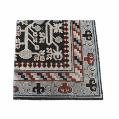 Khotan and Samarkand Wool Hand Knotted Rug Brown Gray 2.0X2.1 -O080357