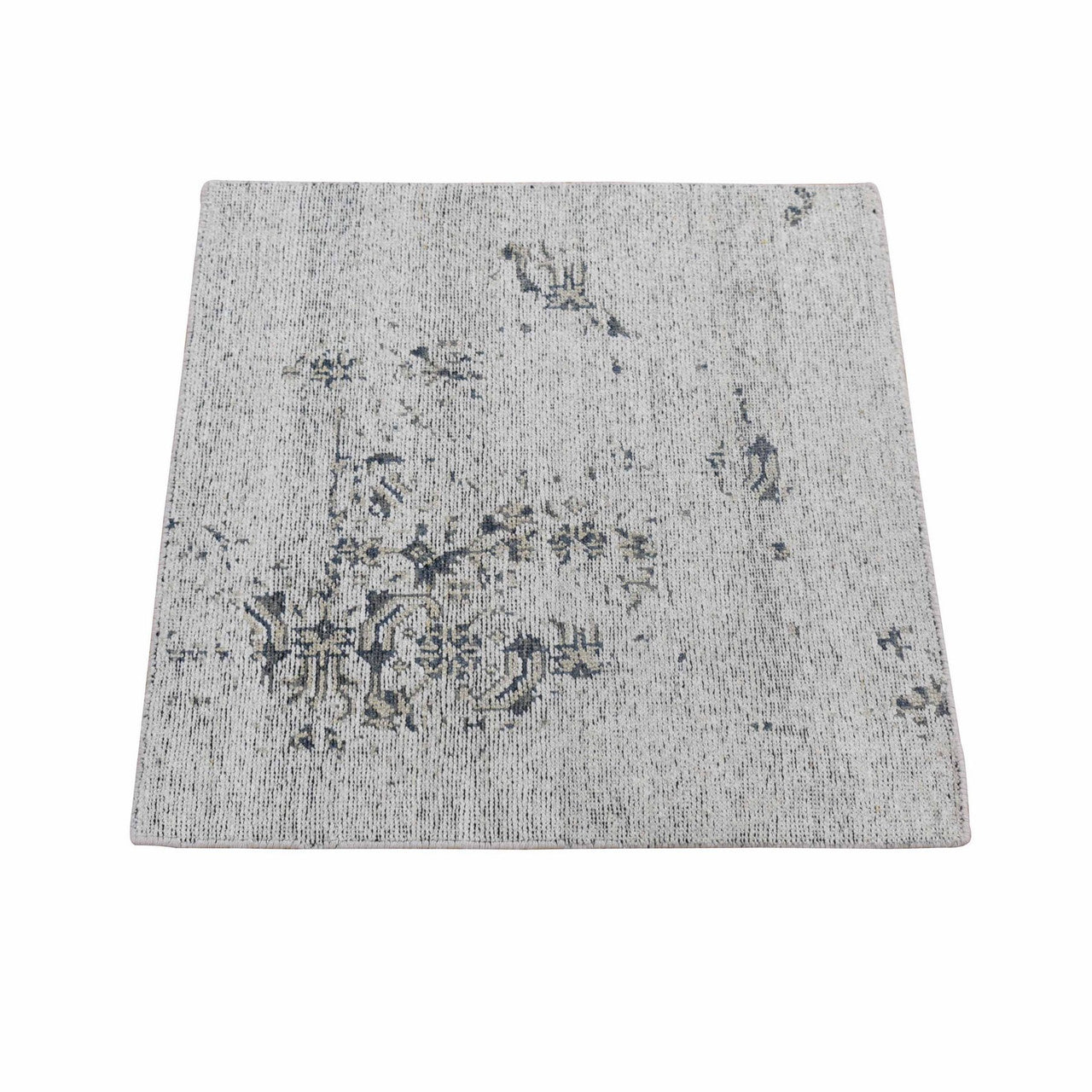Ivory 2'0" x 2'2" Modern and Contemporary Hand knotted Silk Rug - Sku: O080364