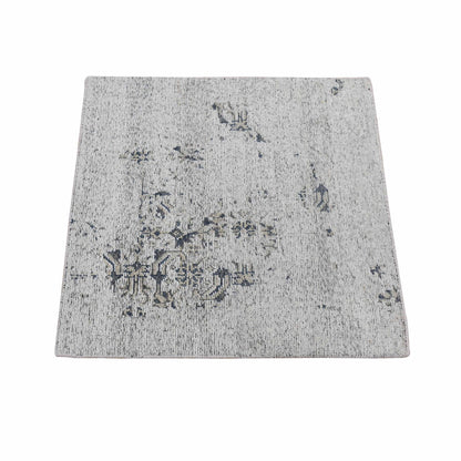 Modern and Contemporary Silk Hand Knotted Rug Ivory No Border 2.0X2.2 -O080364
