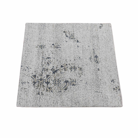 Modern and Contemporary Silk Hand Knotted Rug Ivory No Border 2.0X2.2 -O080364