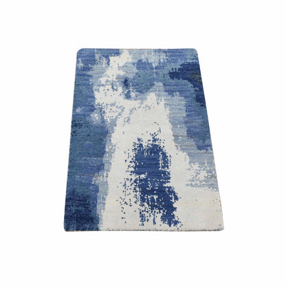 Modern and Contemporary Wool Hand Knotted Rug Blue No Border 2.0X3.0 -O080367
