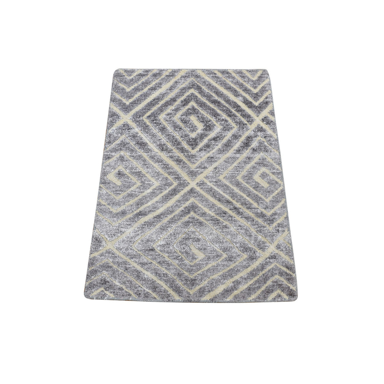 Gray 2'0" x 3'0" Modern and Contemporary Hand knotted Wool/Silk Rug - Sku: O080374