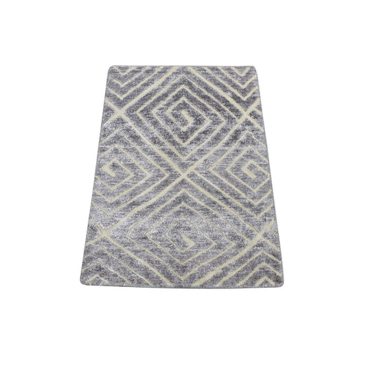 Modern and Contemporary Wool & Silk Hand Knotted Rug Grey No Border 2.0X3.0 -O080374