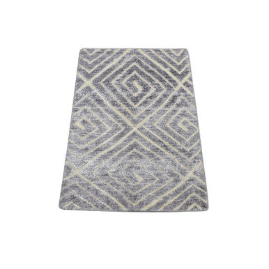 Modern and Contemporary Wool & Silk Hand Knotted Rug Grey No Border 2.0X3.0 -O080374