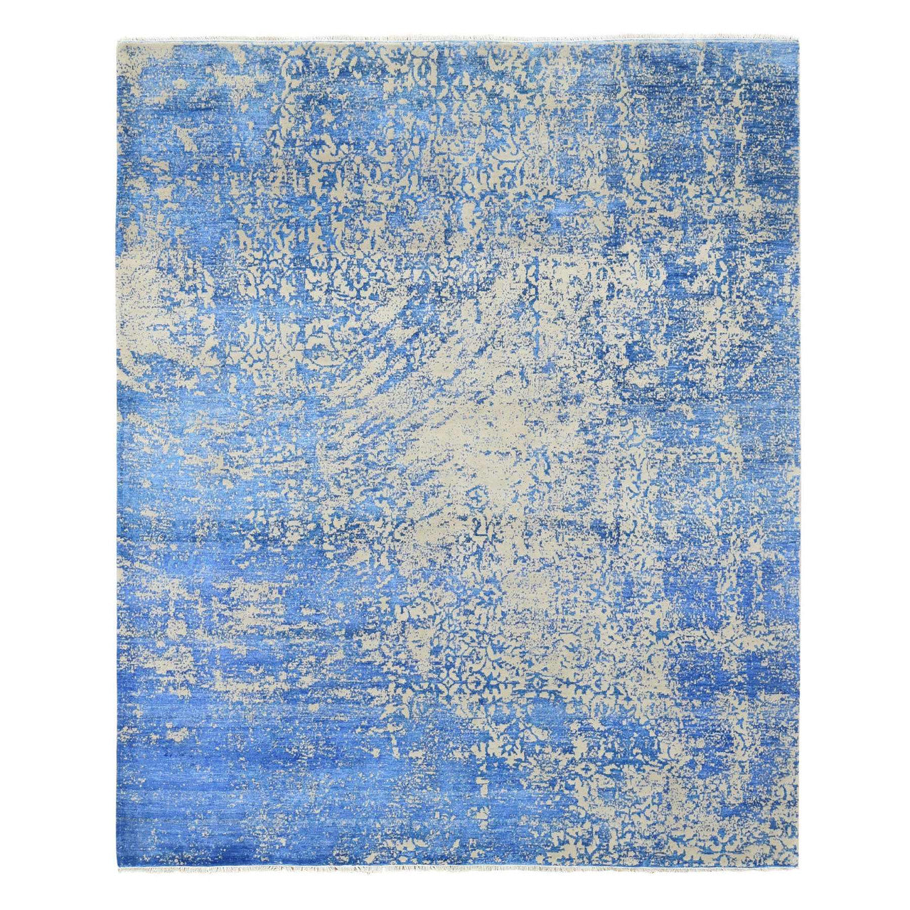 Blue 8'1" x 9'10" Modern and Contemporary Hand knotted Wool/Silk Rug - Sku: O080379